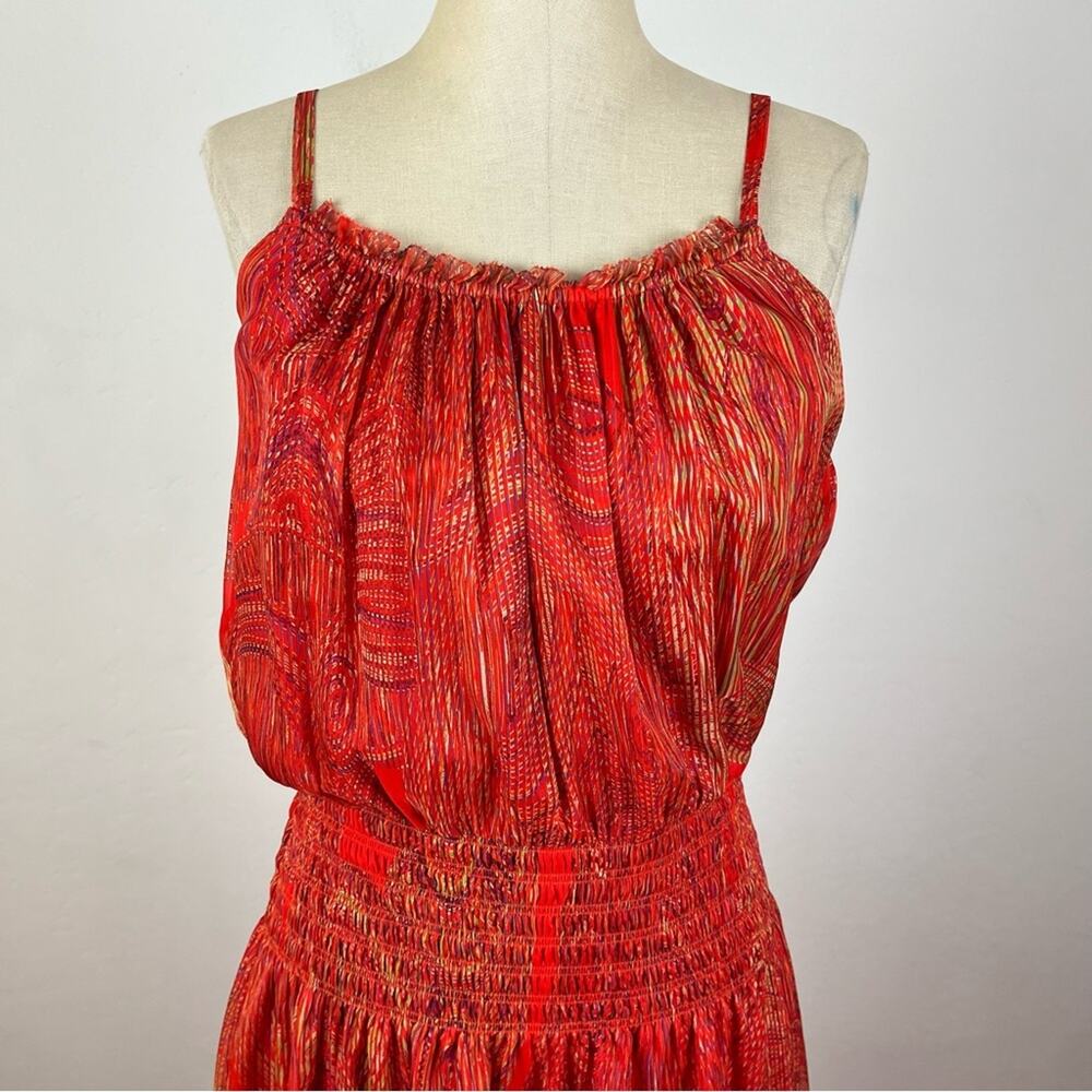 Ramy Brook Red Paisley Smocked Waist Dress - Picture 3 of 7